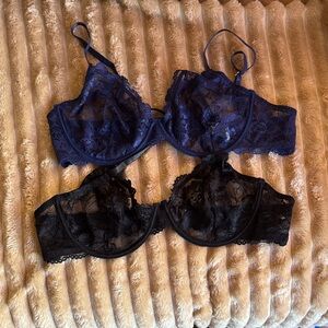 Elegant Lace Underwire Bra Set - Black and Navy